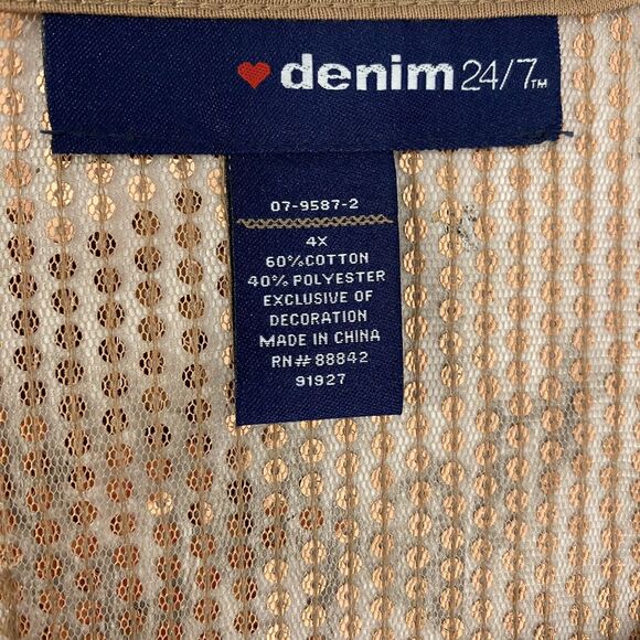 Denim 24/7 Top Womens 4x Brown Sequin Knit Shirt Cold Shoulder Office Casual - Picture 13 of 14